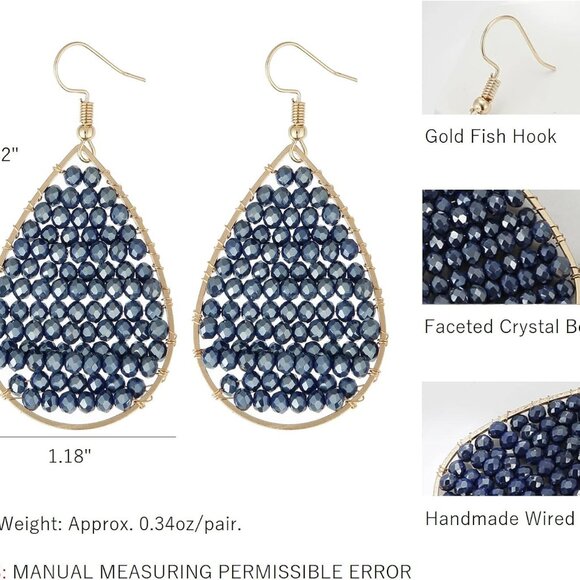 Turquoise Boho Gold Hoop Earrings, Handmade Lightweight Dangle Jewelry - Picture 6 of 6